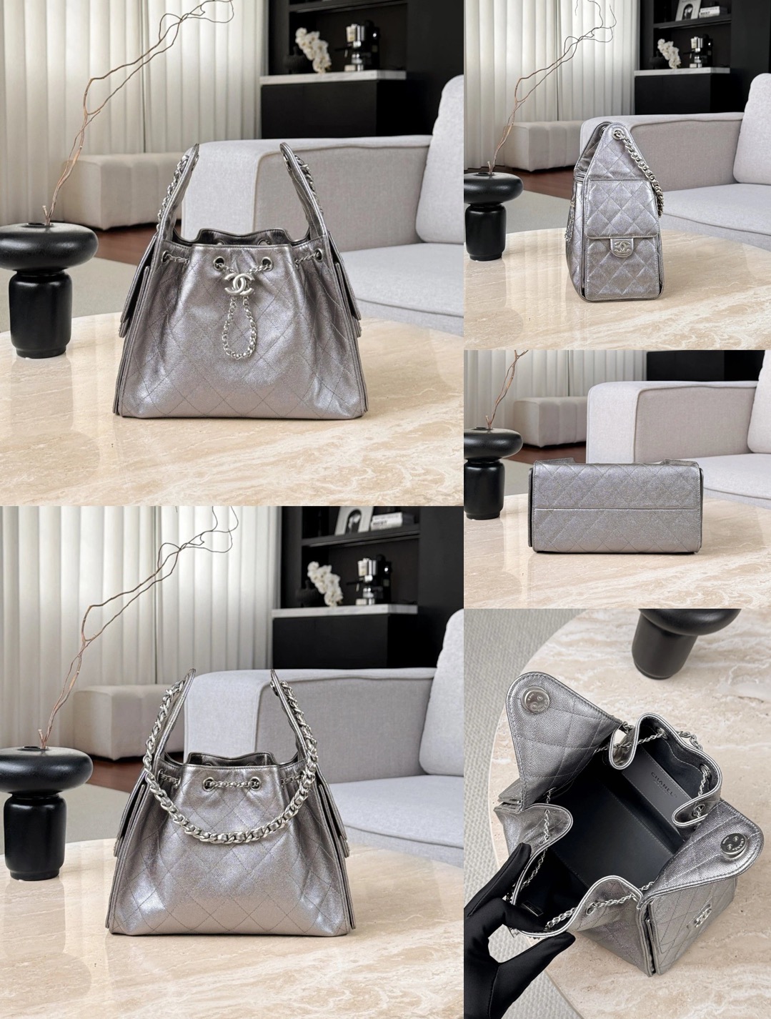 CHANEL 25Bag Calfskin in Dark Metallie Silver - image 9