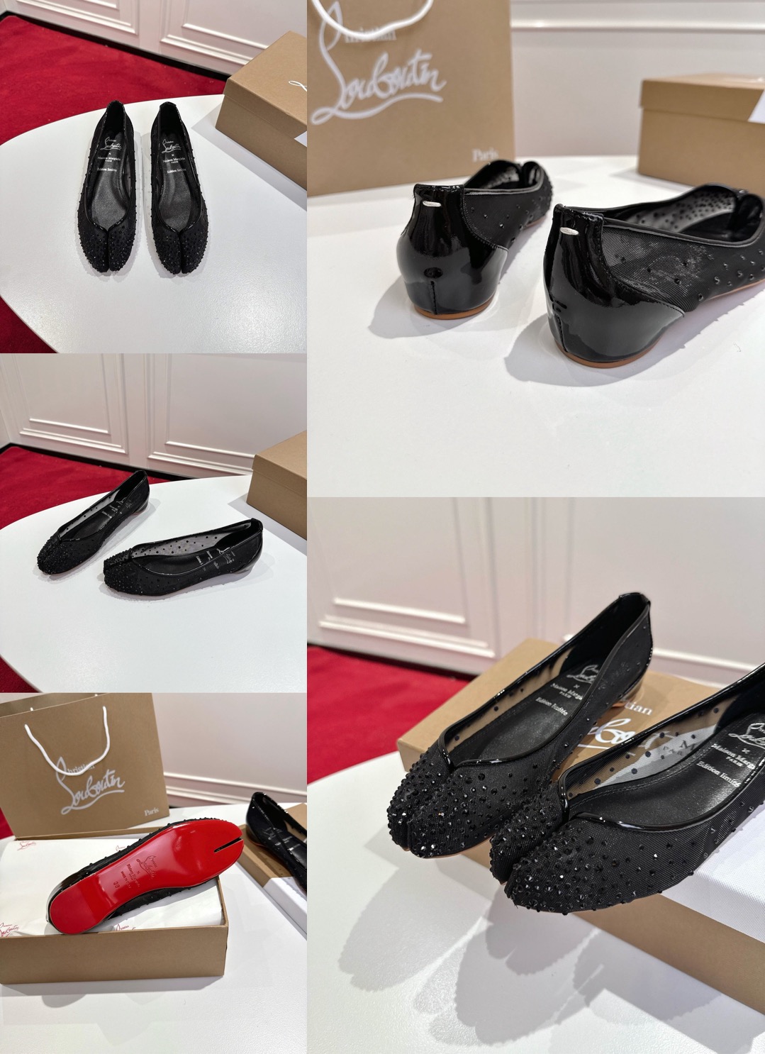 Maison Margiela X CL Tabi Crystal- Embellished Mesh Ballerina Flats - image 8