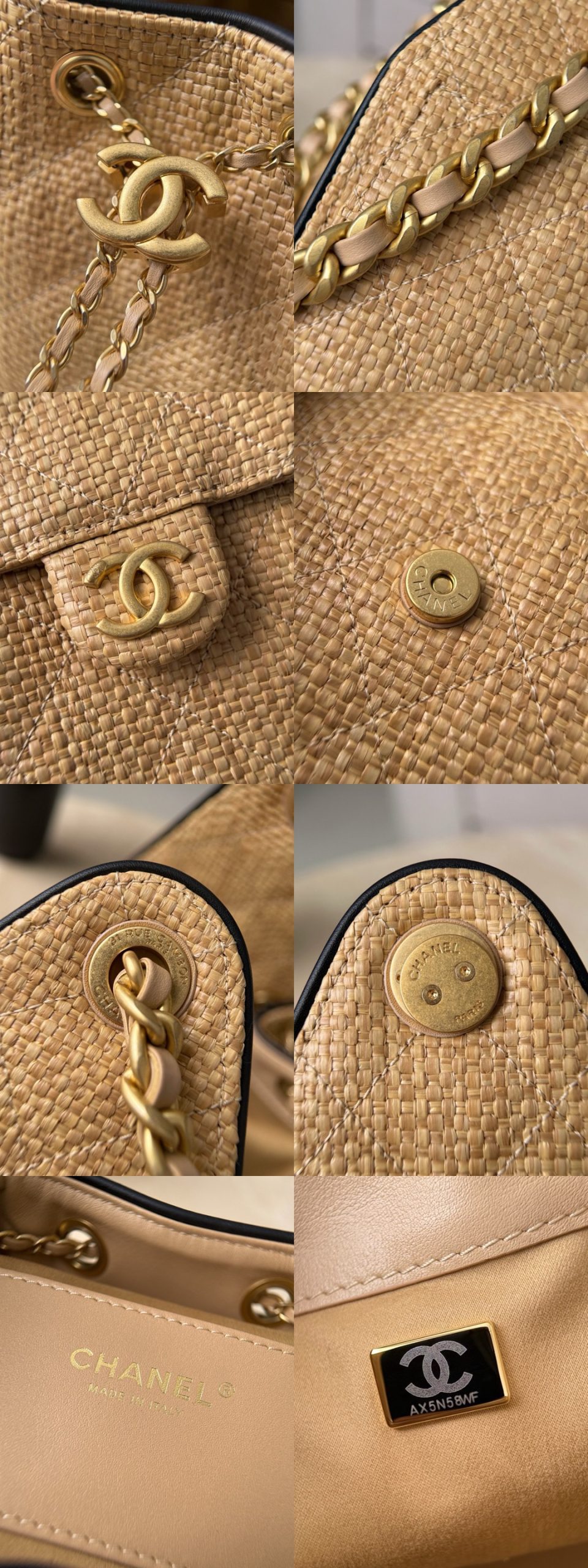 CHANEL MINI 25 Hobo Bag Beige Raffia and Black Calfskin - image 7