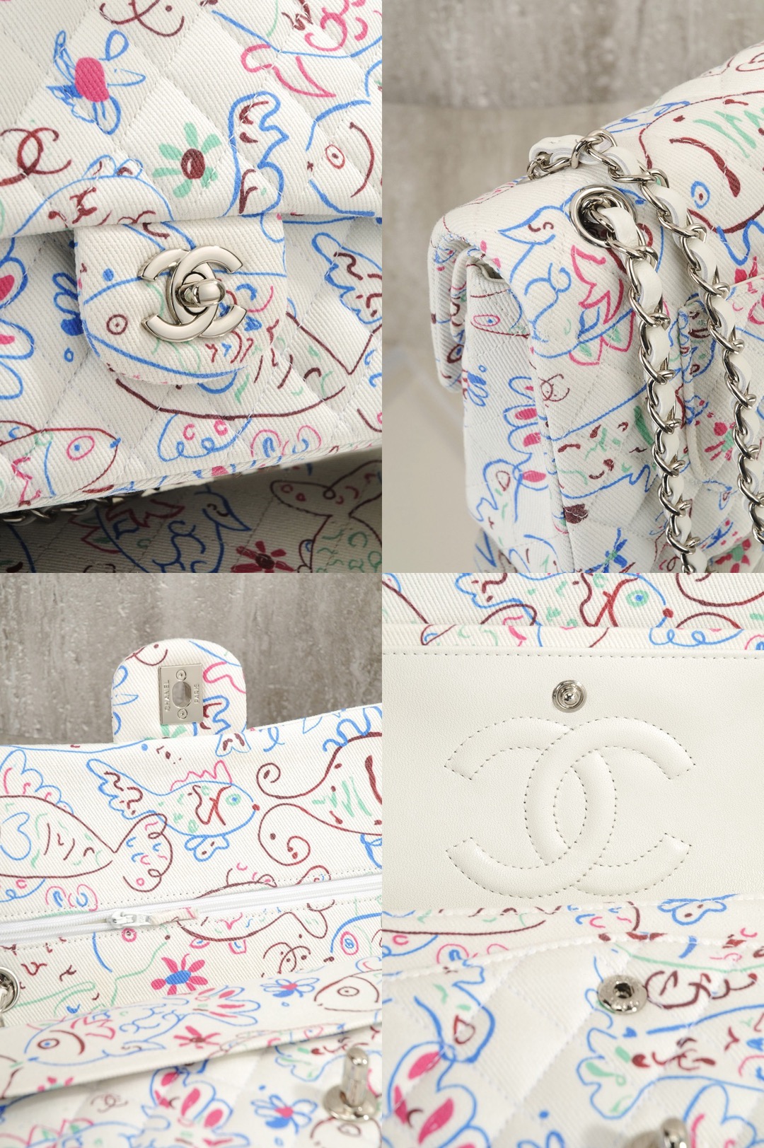CHANEL Denim Printed Fish Quilted Medium Double Flap - image 8