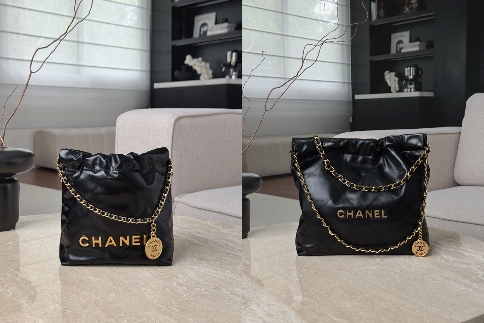 CHANEL Shiny Calfskin Quilted 22bag Black - image 8