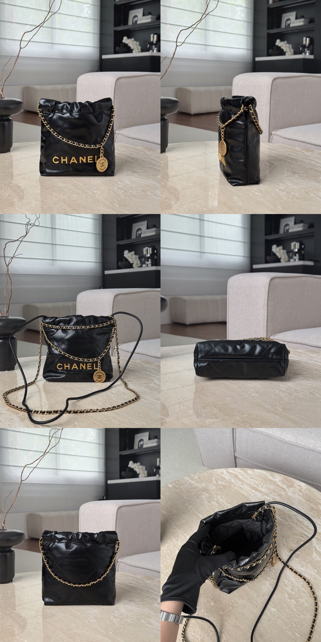 CHANEL Shiny Calfskin Quilted 22bag Black - image 10