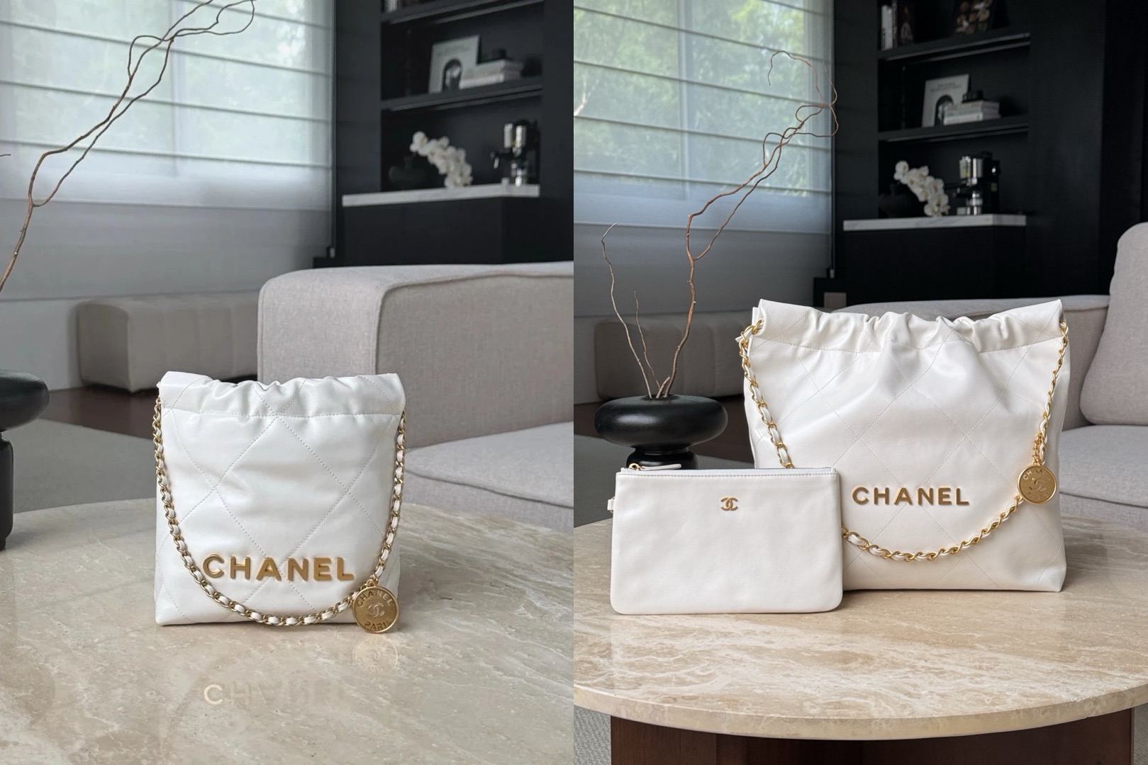 CHANEL Shiny Calfskin Quilted 22bag White - image 7