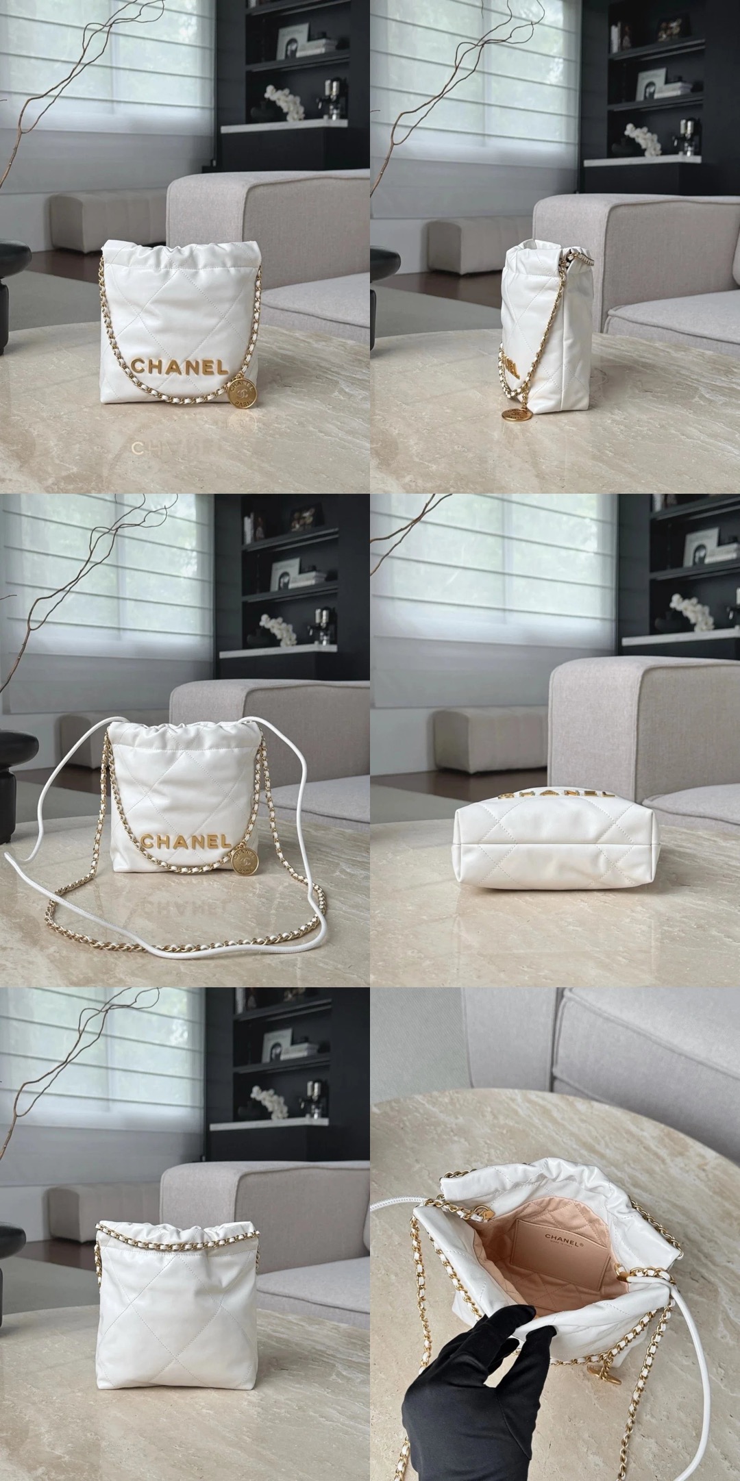 CHANEL Shiny Calfskin Quilted 22bag White - image 9