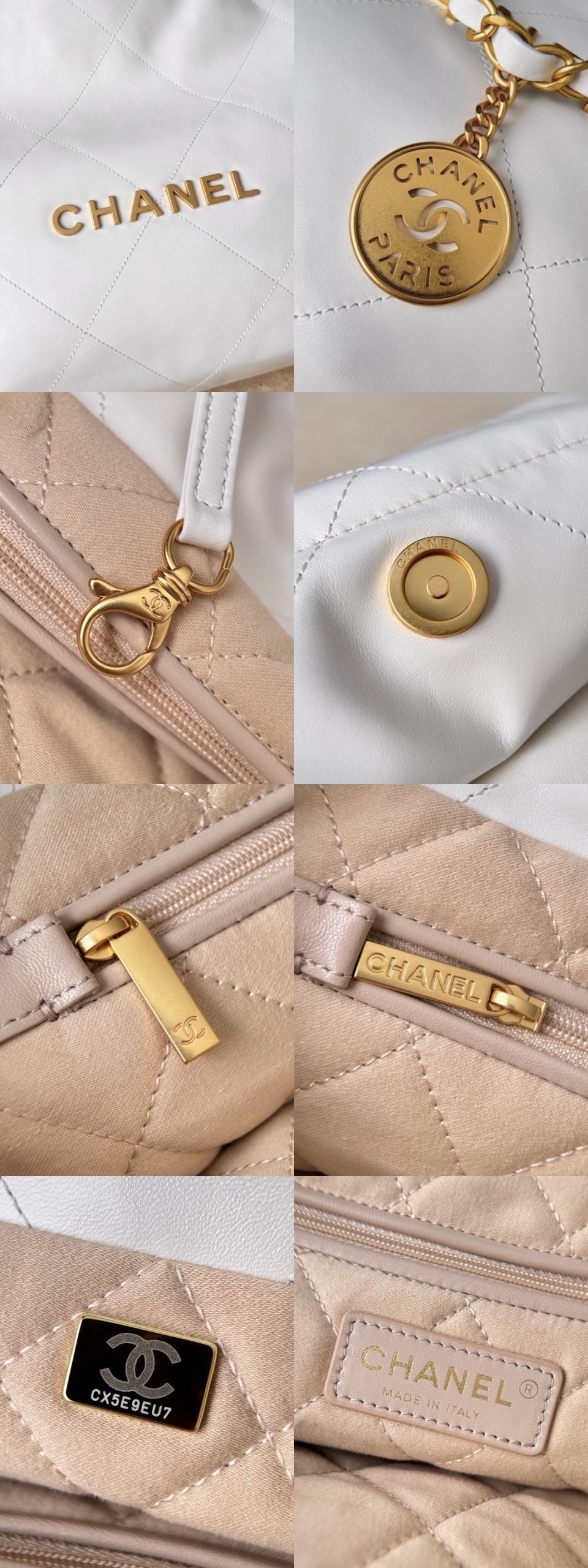 CHANEL Shiny Calfskin Quilted 22bag White - image 8