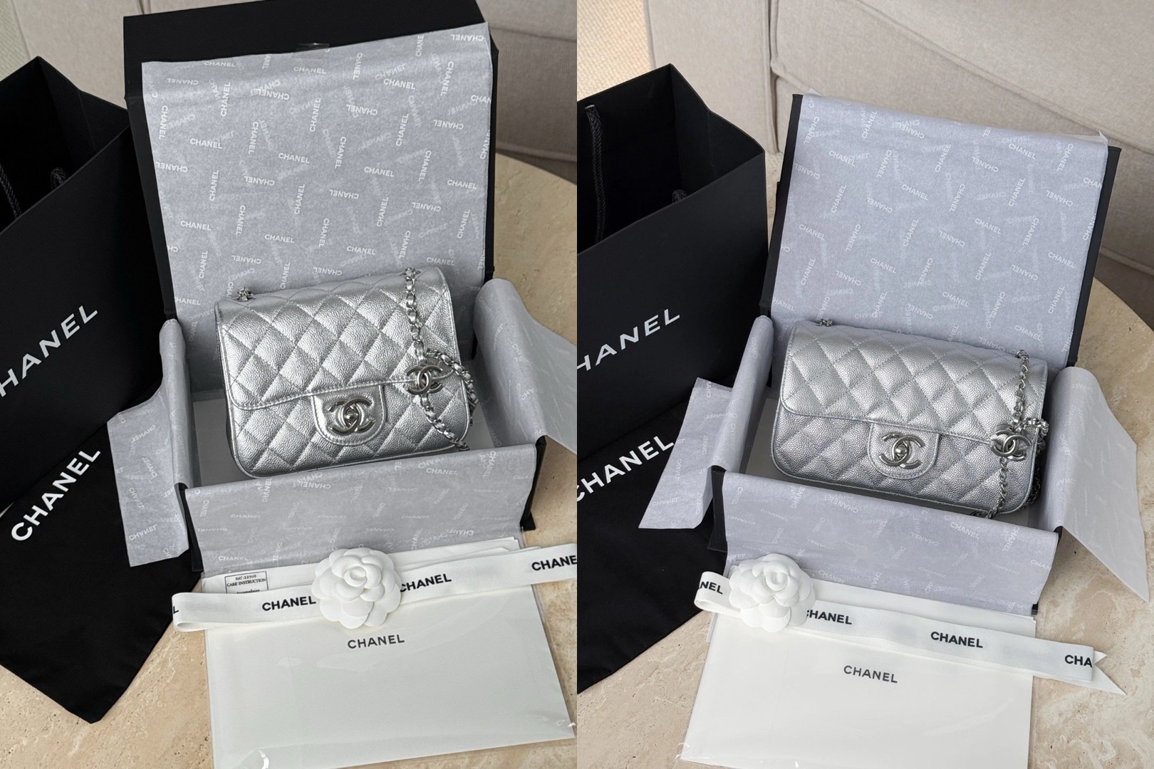 CHANEL Metallic Caviar Quilted Mini Rectangular CC Slide Flap Silver - image 10