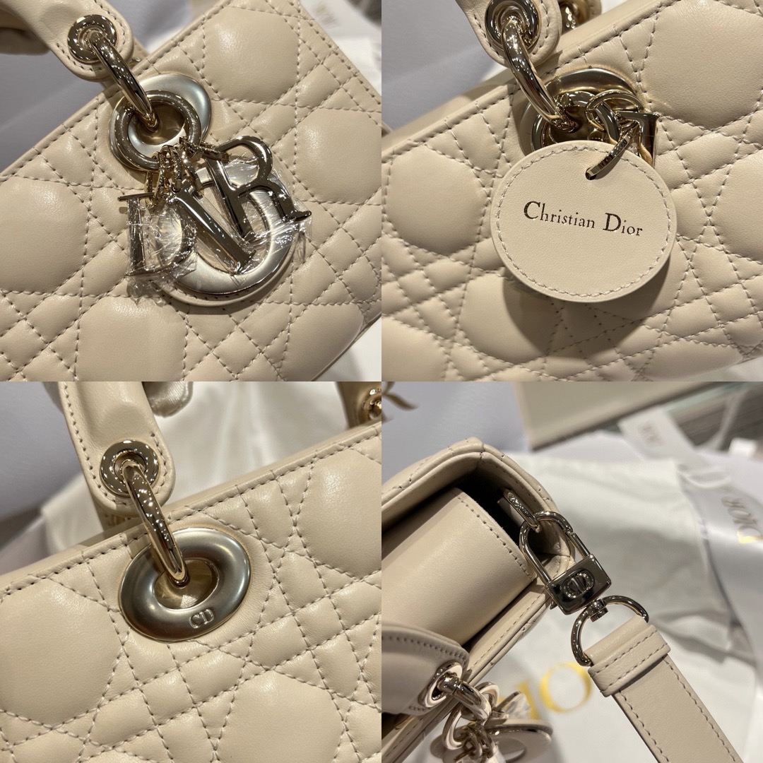 Small Lady D-Joy Bag Light Beige Cannage Lambskin - image 7