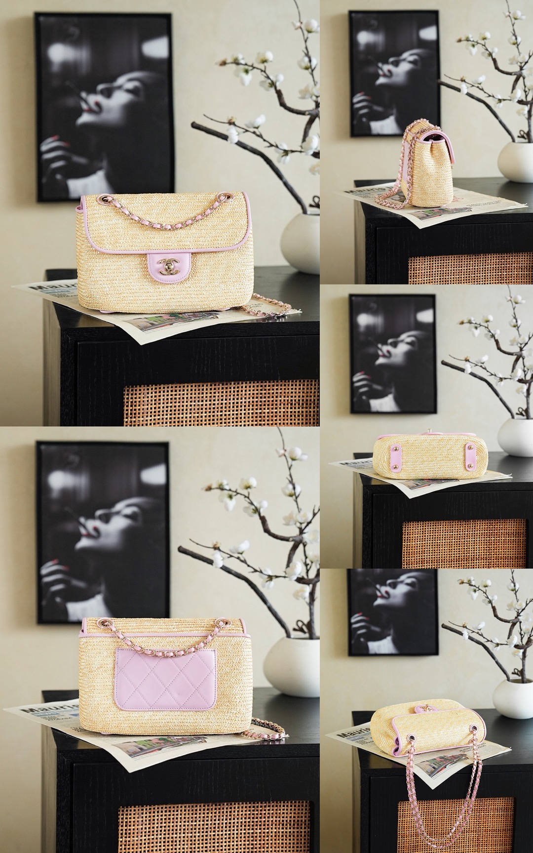 CHANEL Small Flap Bag Braided Straw, Lambskin - image 14