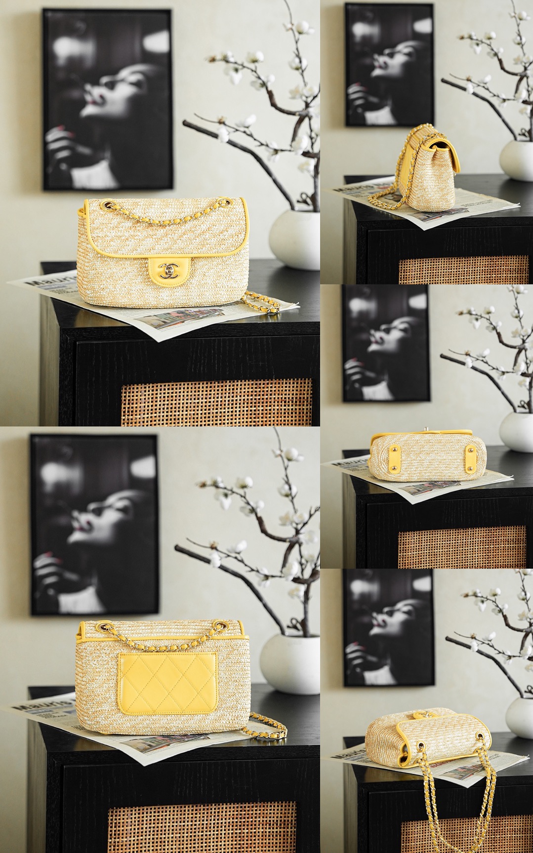 CHANEL Small Flap Bag Braided Straw, Lambskin - image 12