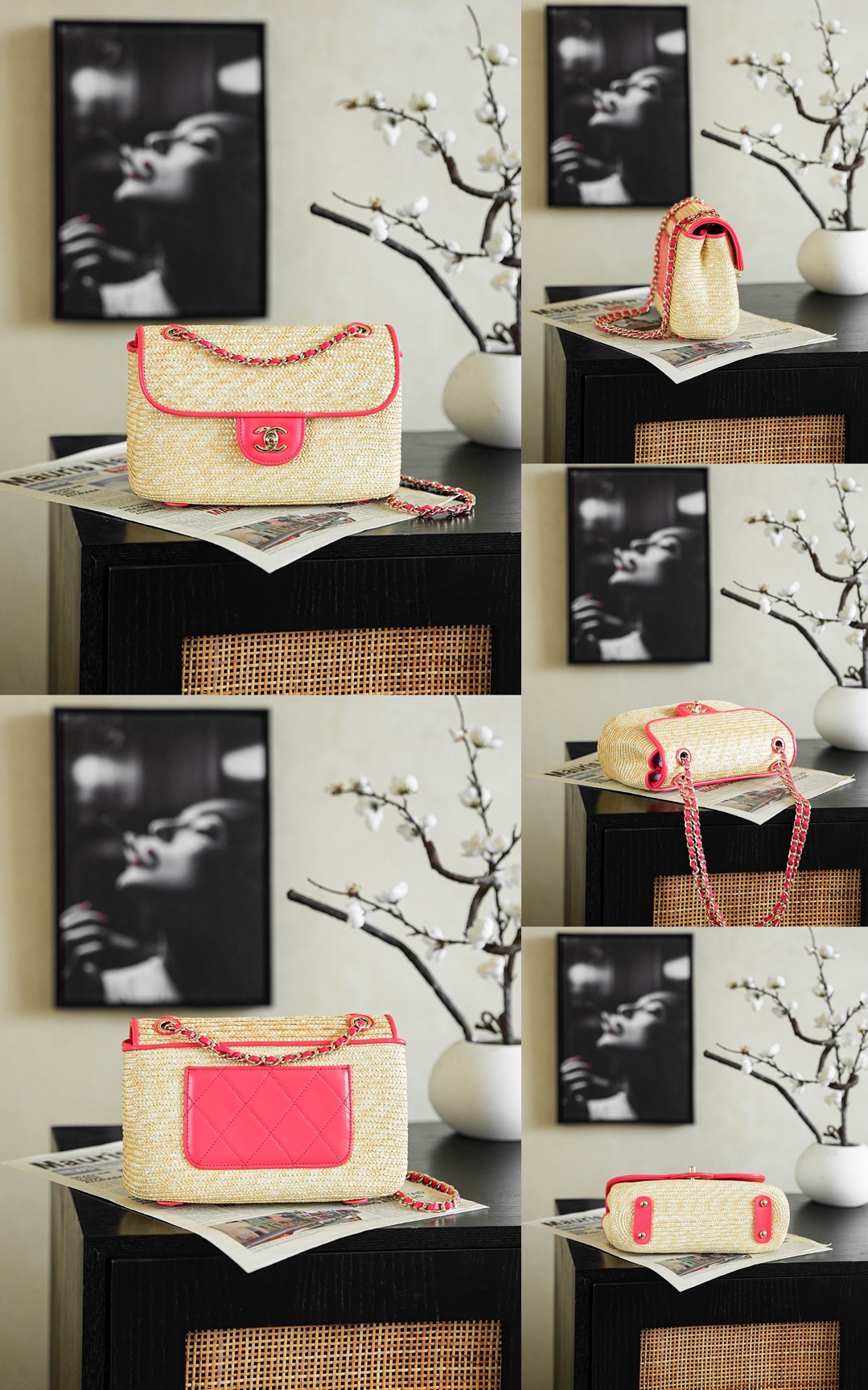 CHANEL Small Flap Bag Braided Straw, Lambskin - image 10