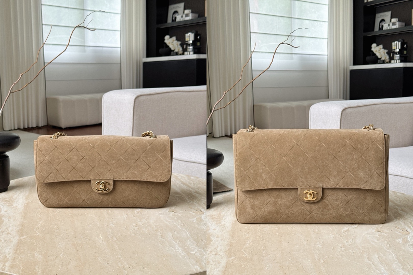 CHANEL Maxi Flap Bag Suede Calfskin In Dark Beige - image 7