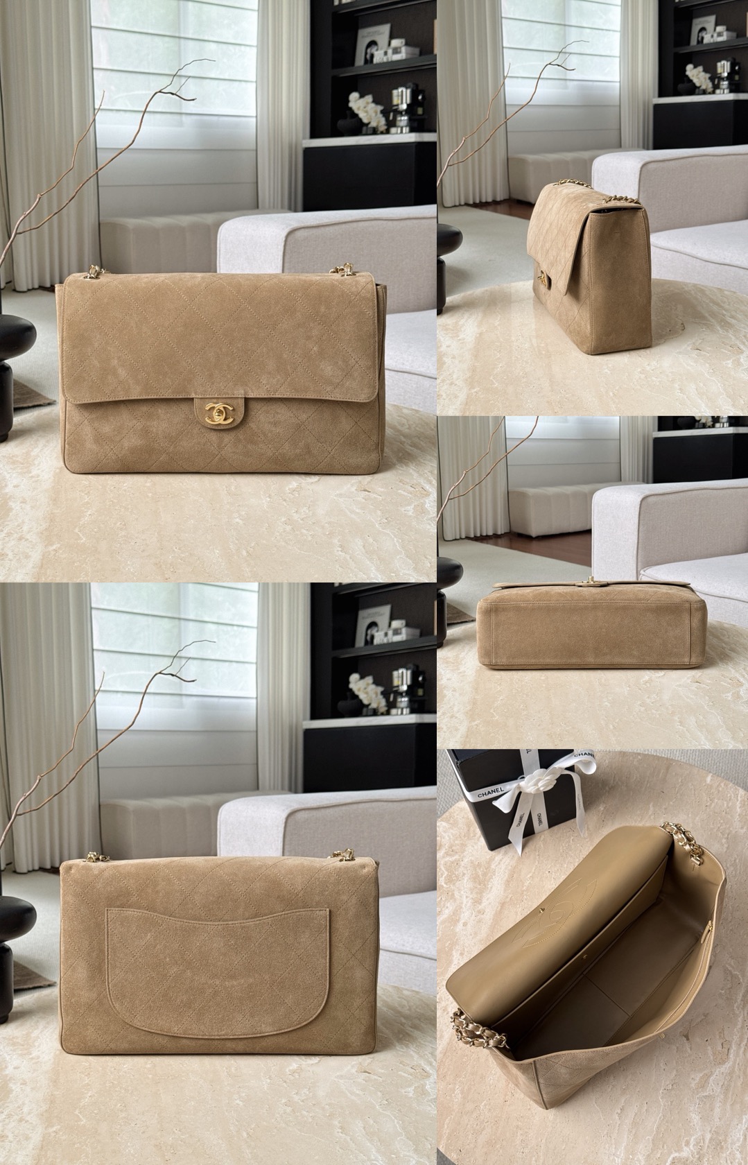 CHANEL Maxi Flap Bag Suede Calfskin In Dark Beige - image 9