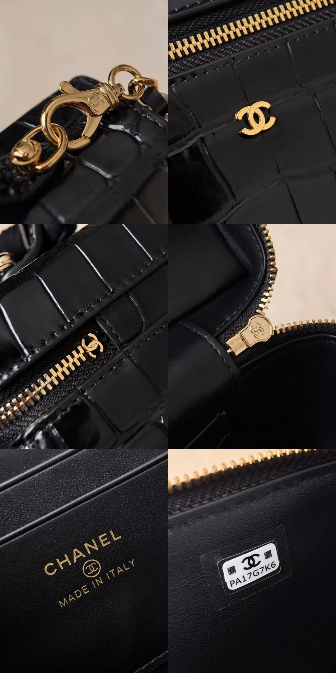 CHANEL Vanity Bag Calfskin Crocodile Embossed Black - image 7