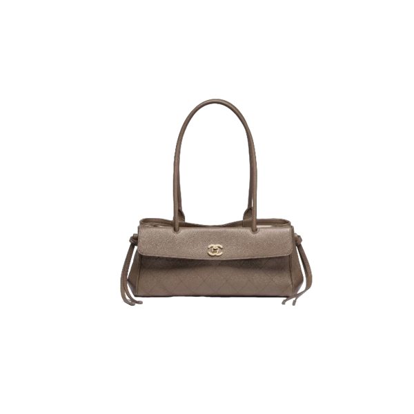 CHANEL Small Shopping Bag Dark Khaki Grained Calfskin