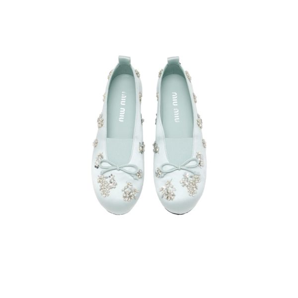 MIUMIU Flat silk loafers round toe hand-embroidered with sequins beads and flowers