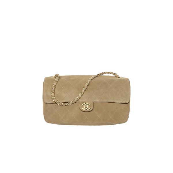 CHANEL Maxi Flap Bag Suede Calfskin In Dark Beige