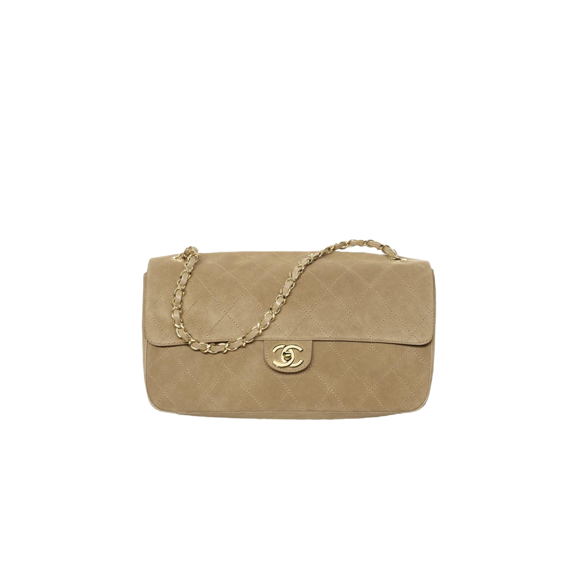 CHANEL Maxi Flap Bag Suede Calfskin In Dark Beige