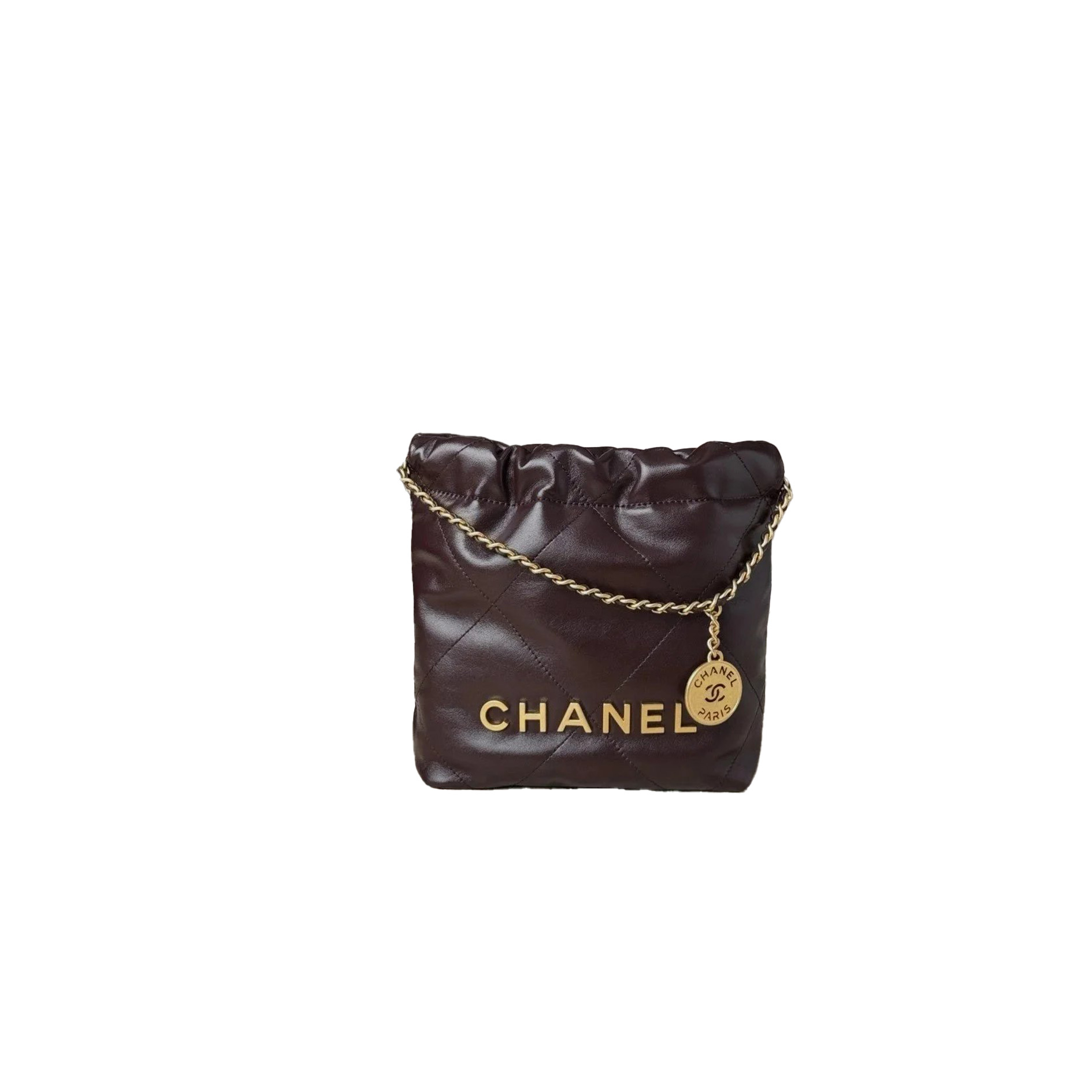 CHANEL Shiny Calfskin Quilted 22bag Dark Brown