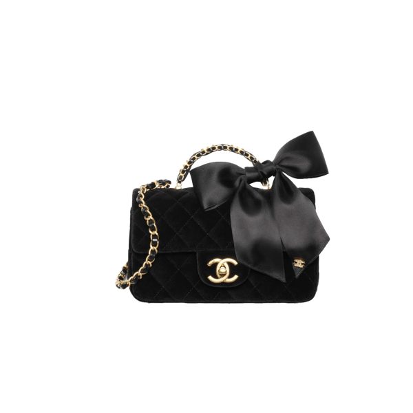 CHANEL Mini Flap Bag with Top Handle Velvet, Silk