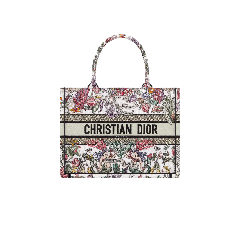 DIOR Canvas Embroidered Medium Book Tote White Multicolor - image 1