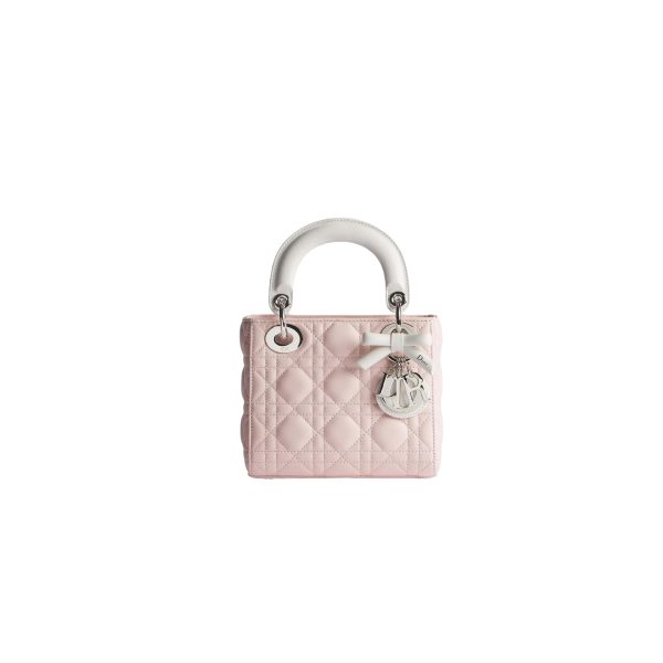 Mini Lady Dior Bag with Chain Two-Tone White and Pink Cannage Lambskin