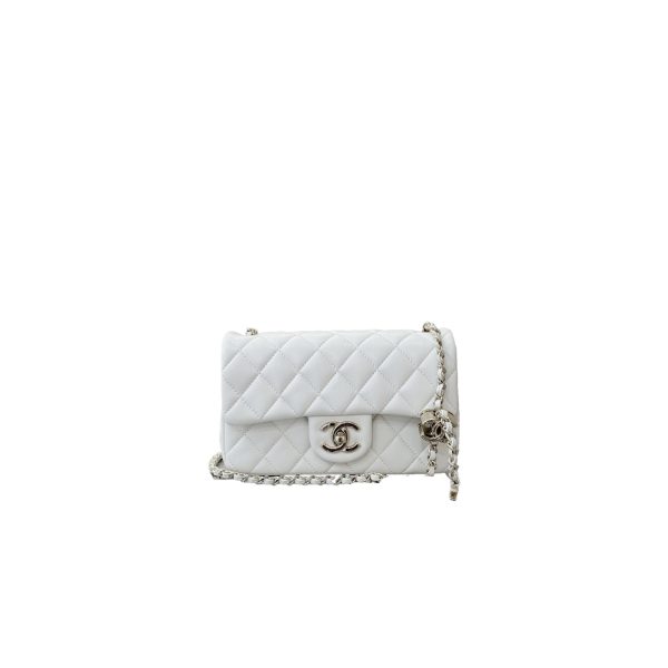 CHANEL Flap Bag MINI Lambskin White with Champagne Gold Hardware