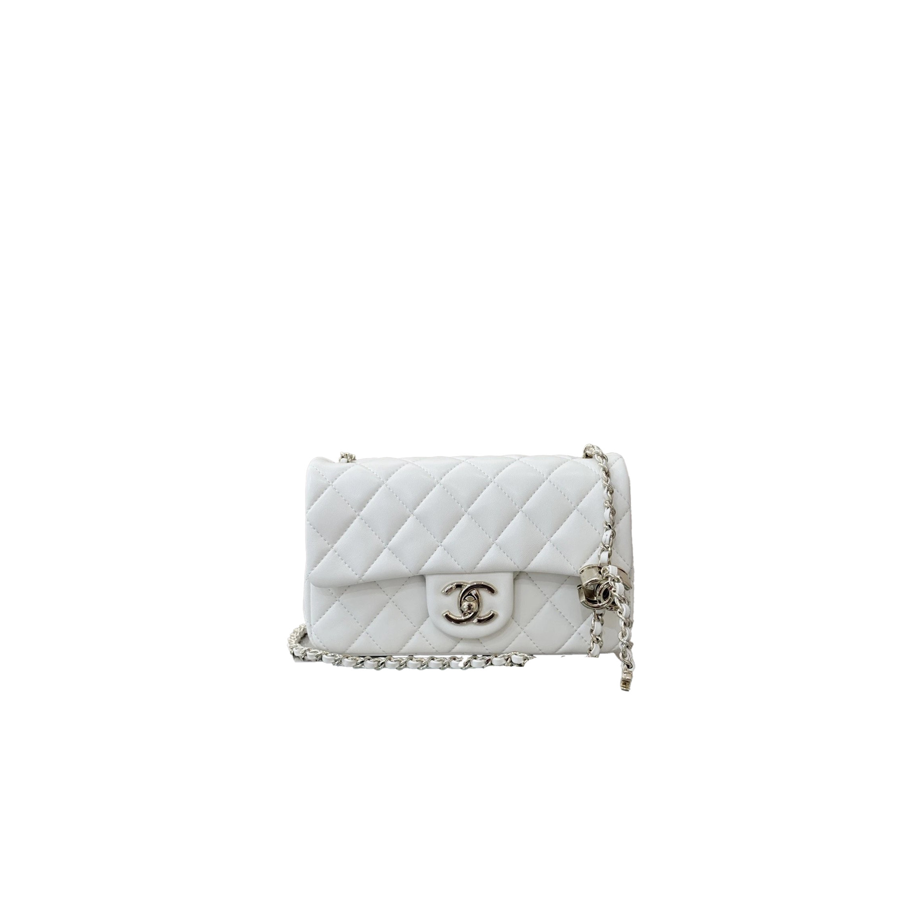CHANEL Flap Bag MINI Lambskin White with Champagne Gold Hardware