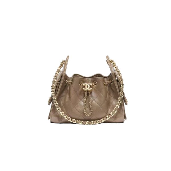 CHANEL 25 Handbag MINI Khaki Calfskin Gold Hardware