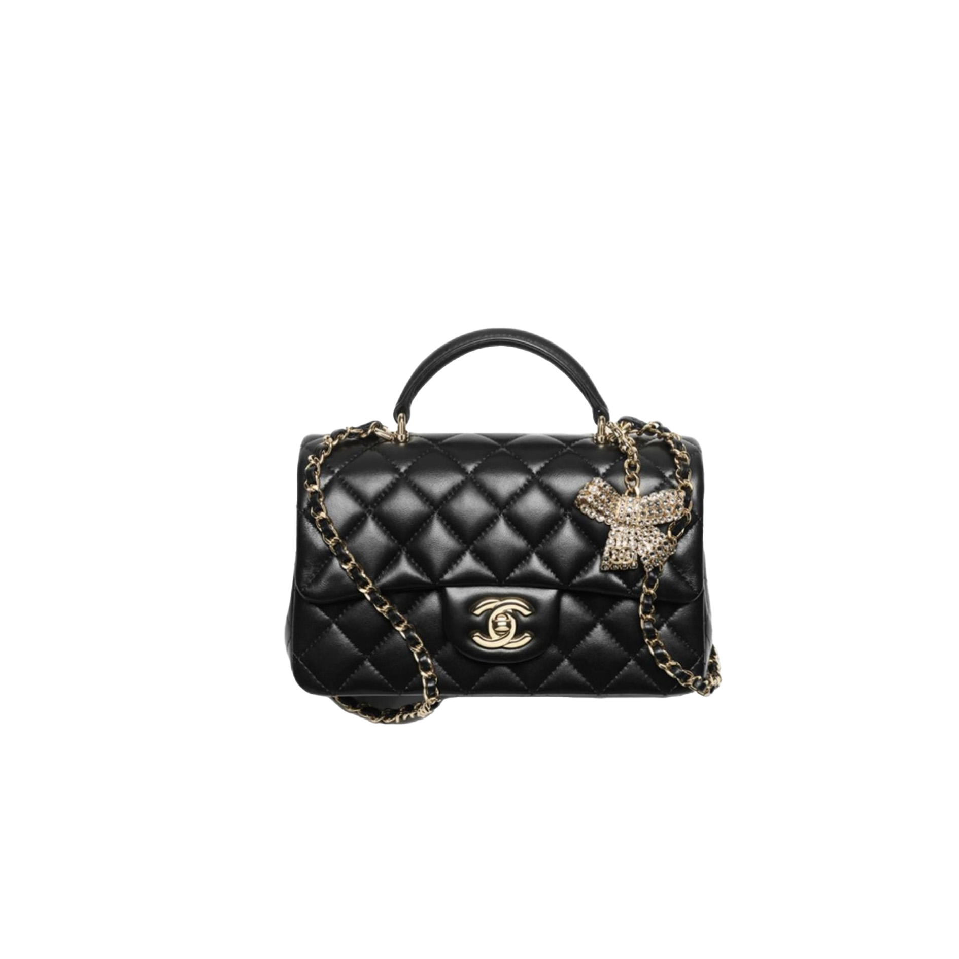 CHANEL 25K Quilted Calfskin Bow & Crystal Handbag