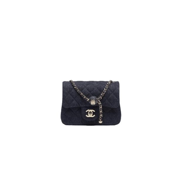 CHANEL MINI Flap Bag Washed Denim Dark Blue
