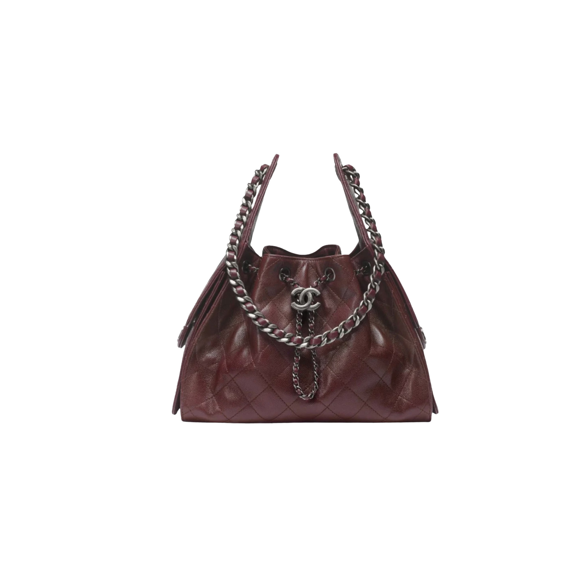 CHANEL 25 Hobo Bag Caflskin Dark Burgundy With Charcoal Color Hardware