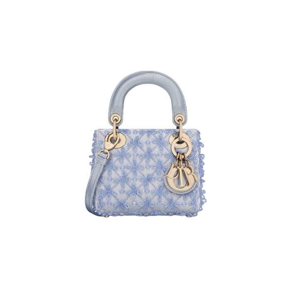DIOR Lady Dior Mirco Ice Crystal Blue Embroidered Beaded Bag