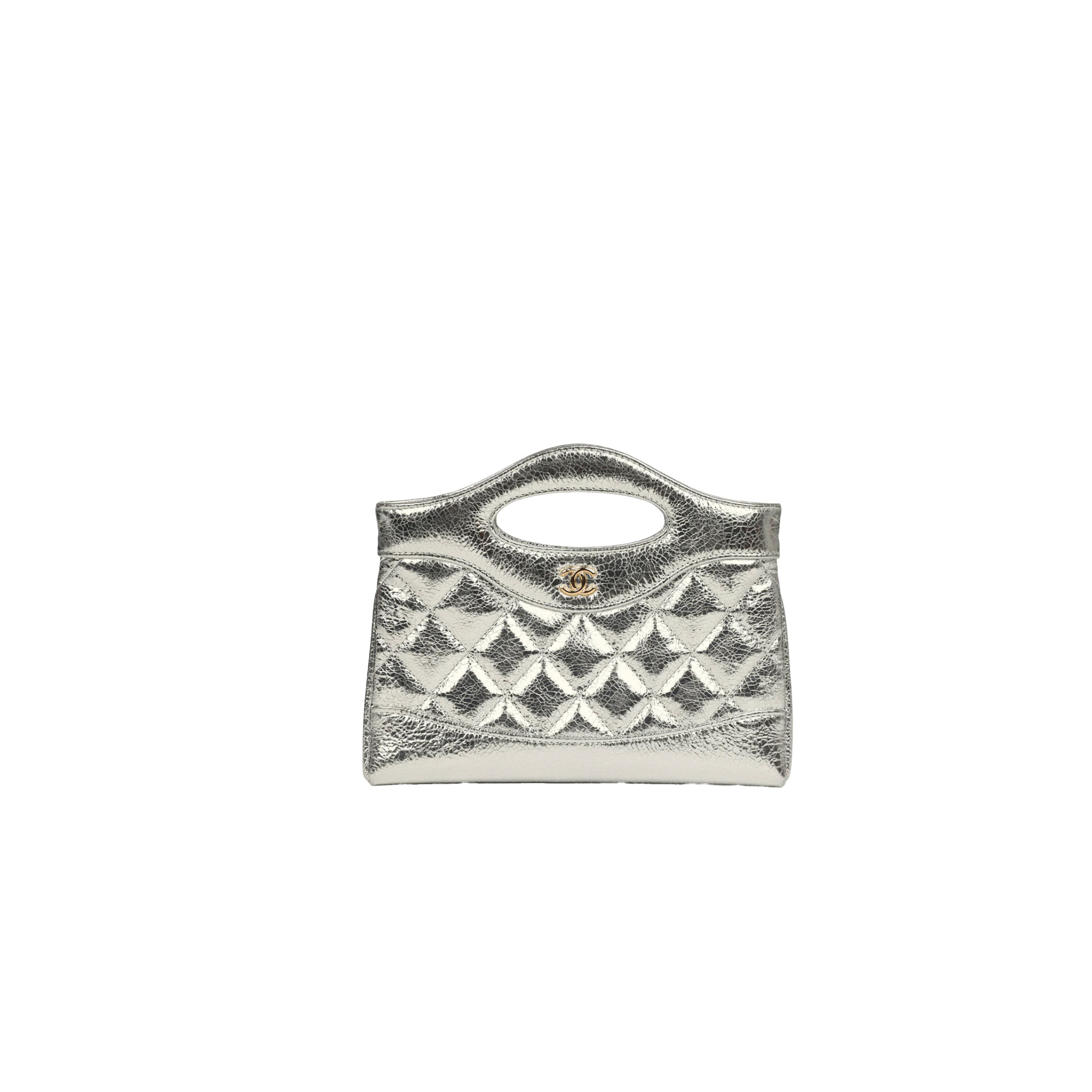 CHANEL 31 Clutch With Chain Silver Metaillc Calfskin Gold Hardware