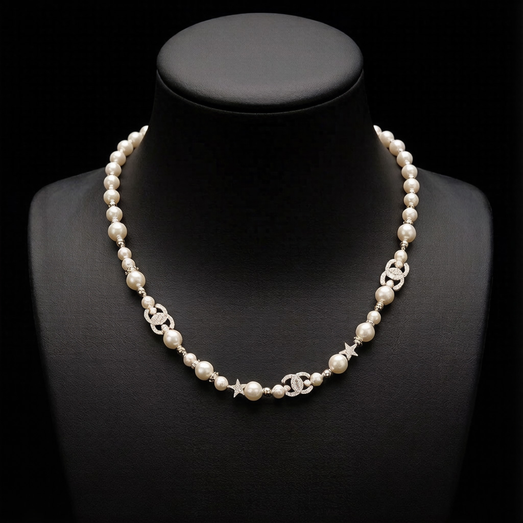 CHANEL 23A Star Pearl Rhinestone Double C Necklace - image 7