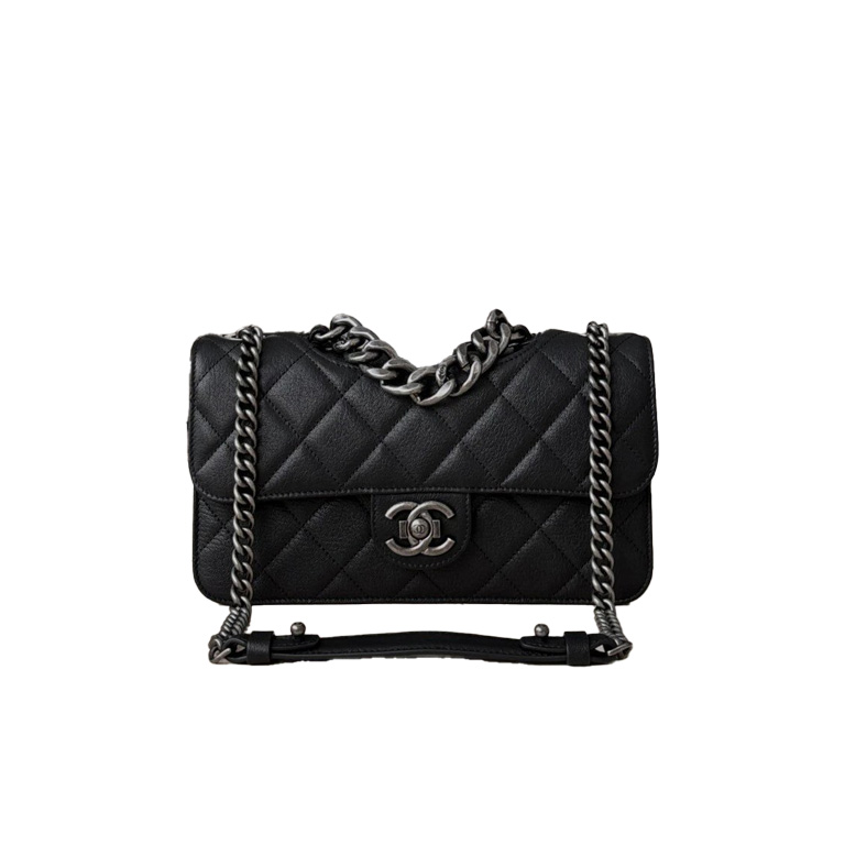 CHANEL Flap Bag Quilted Goatskin Small Black