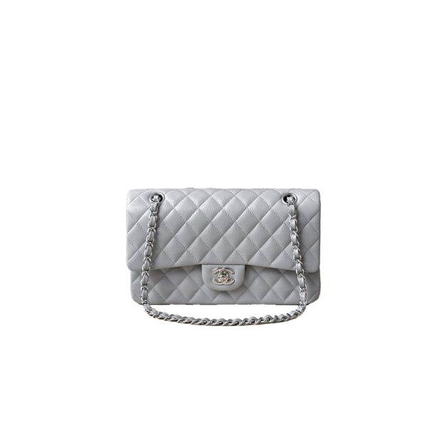 CHANEL Classique Flap Medium Light Grey Caviar Leather