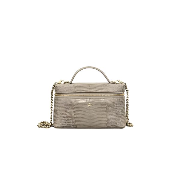 CHANEL Vanity Bag with Chain Dark Khaki Lizard Embossed Calfskin