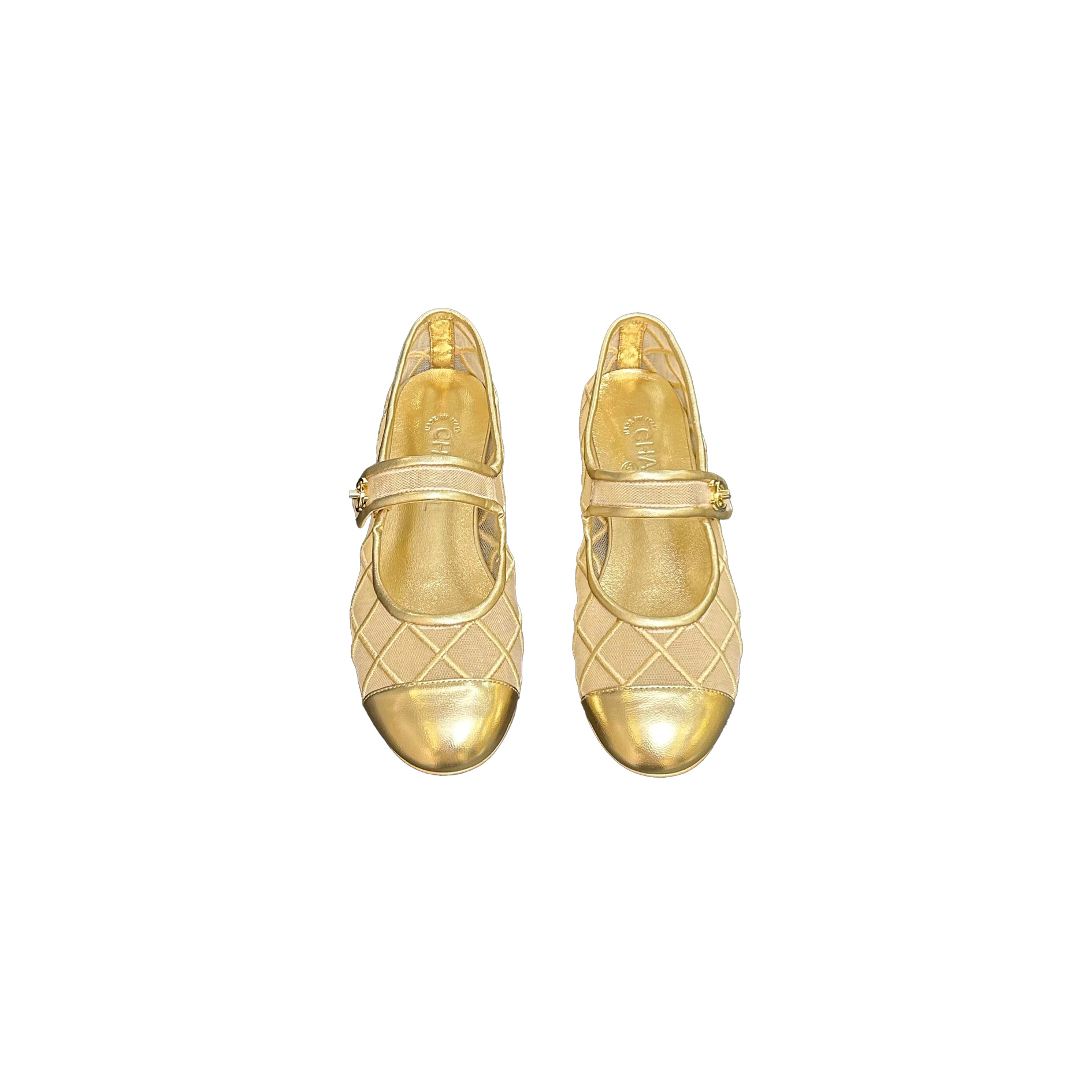 CHANEL Beige Mesh Quilted Mary Jane Flats