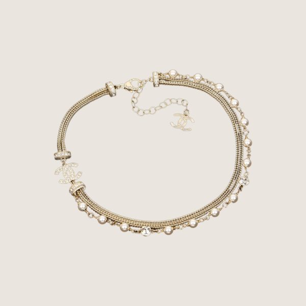 CHANEL Crystal, Imitation Pearl and Gold Metal Double Strand Choker