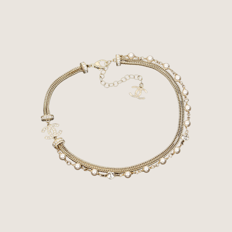 CHANEL Crystal, Imitation Pearl and Gold Metal Double Strand Choker