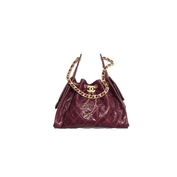 CHANEL 25 Small Handbag Shiny Crumpled Calfskin  Burgundy
