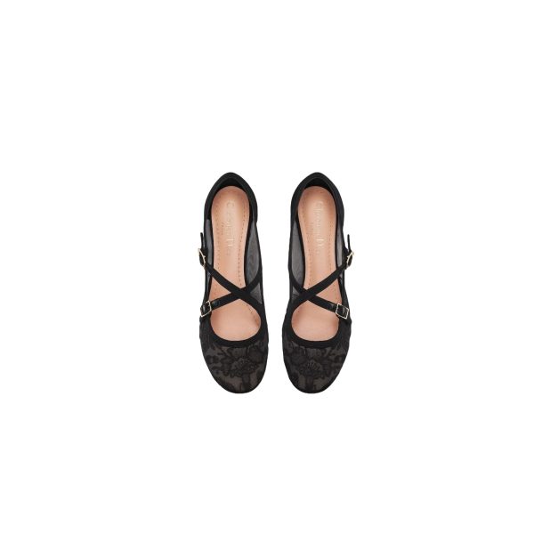 DIOR Very Dior Ballet Flat Transparent Mesh Embroidered with Black Millefiori Motif