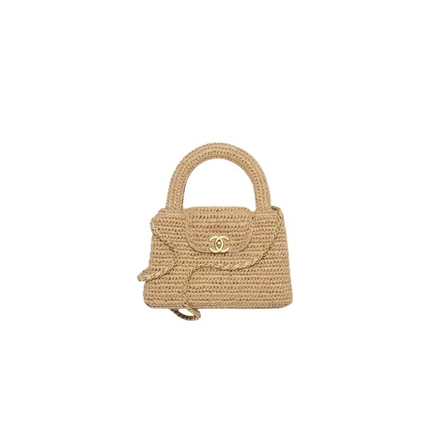 CHANEL Mini shopping bag, Braided raffia