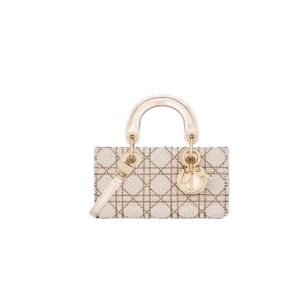 Micro Lady D-joy Lambskin Pearl Embroidered Gold