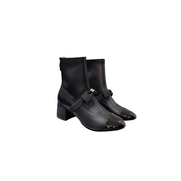 CHANEL Boot Black Booties With Bow Chic Bow