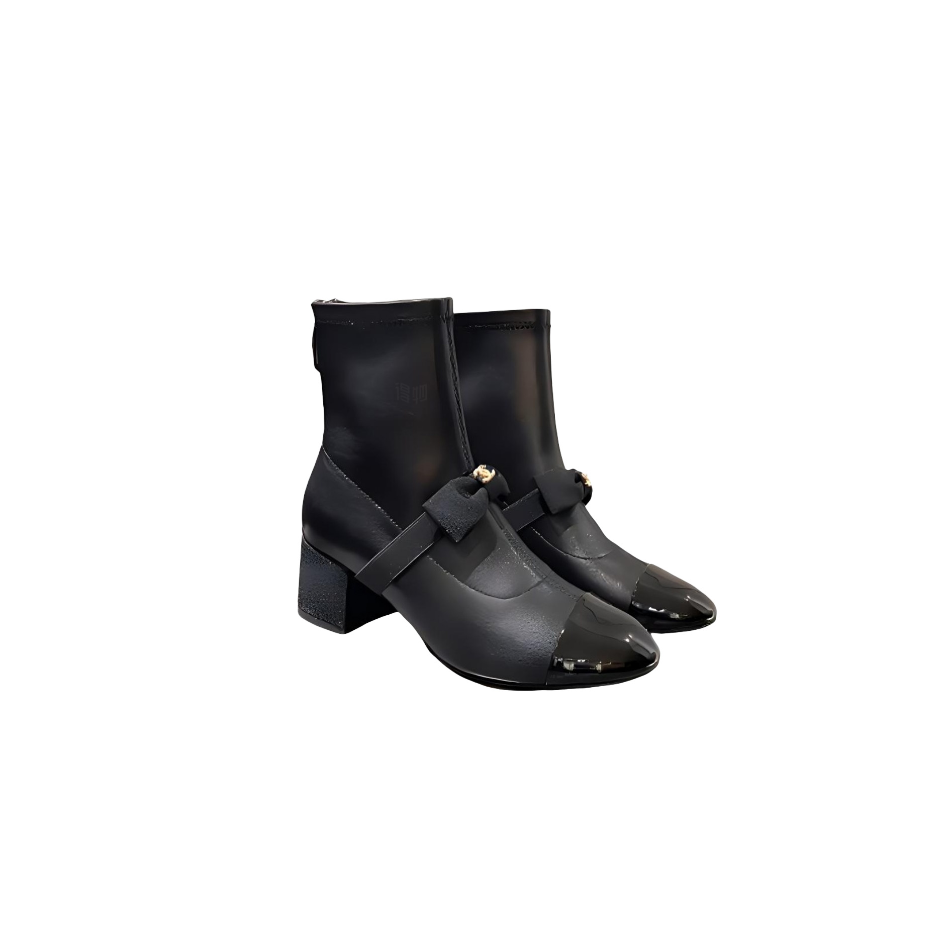 CHANEL Boot Black Booties With Bow Chic Bow