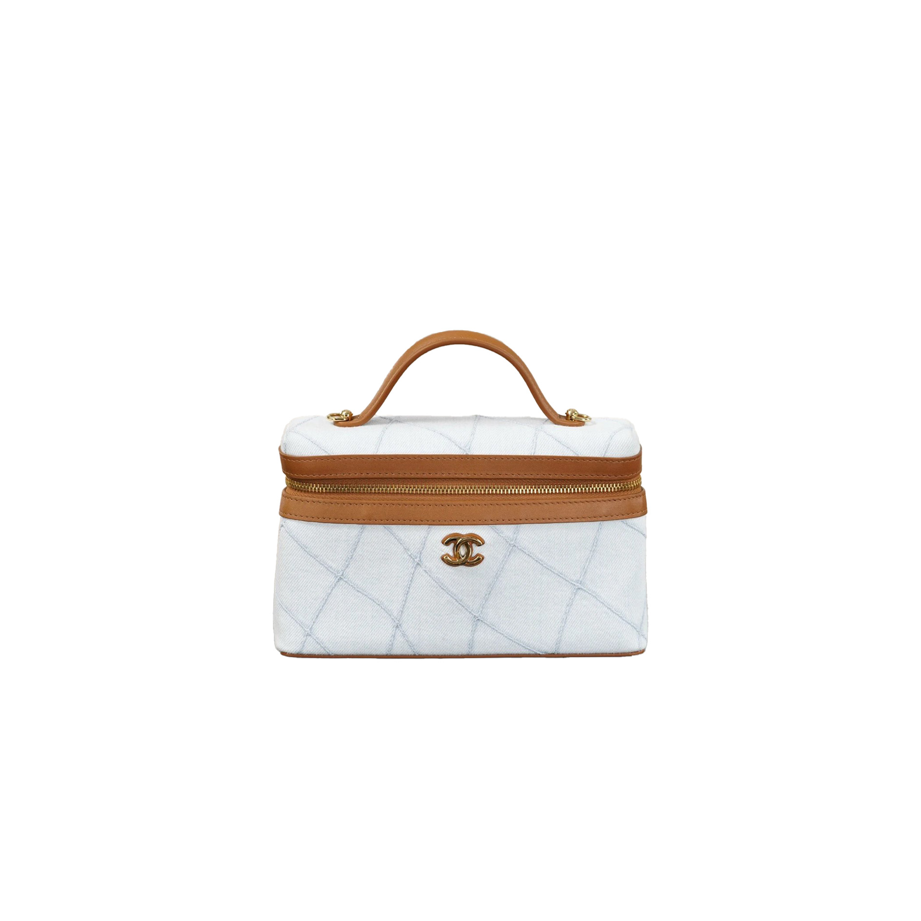 CHANEL Washed Denim Calfskin Vanity Case With Chain Blue Brown