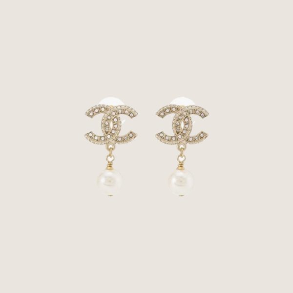 CHANEL Pale Gold Metal, Crystal And Pearl CC Drop Earrings
