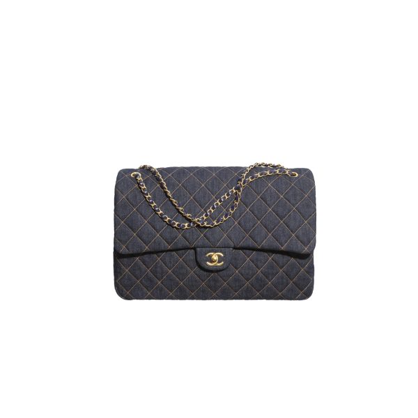 CHANEL MAXI FLAP BAG Denim Dark Blue and Orange