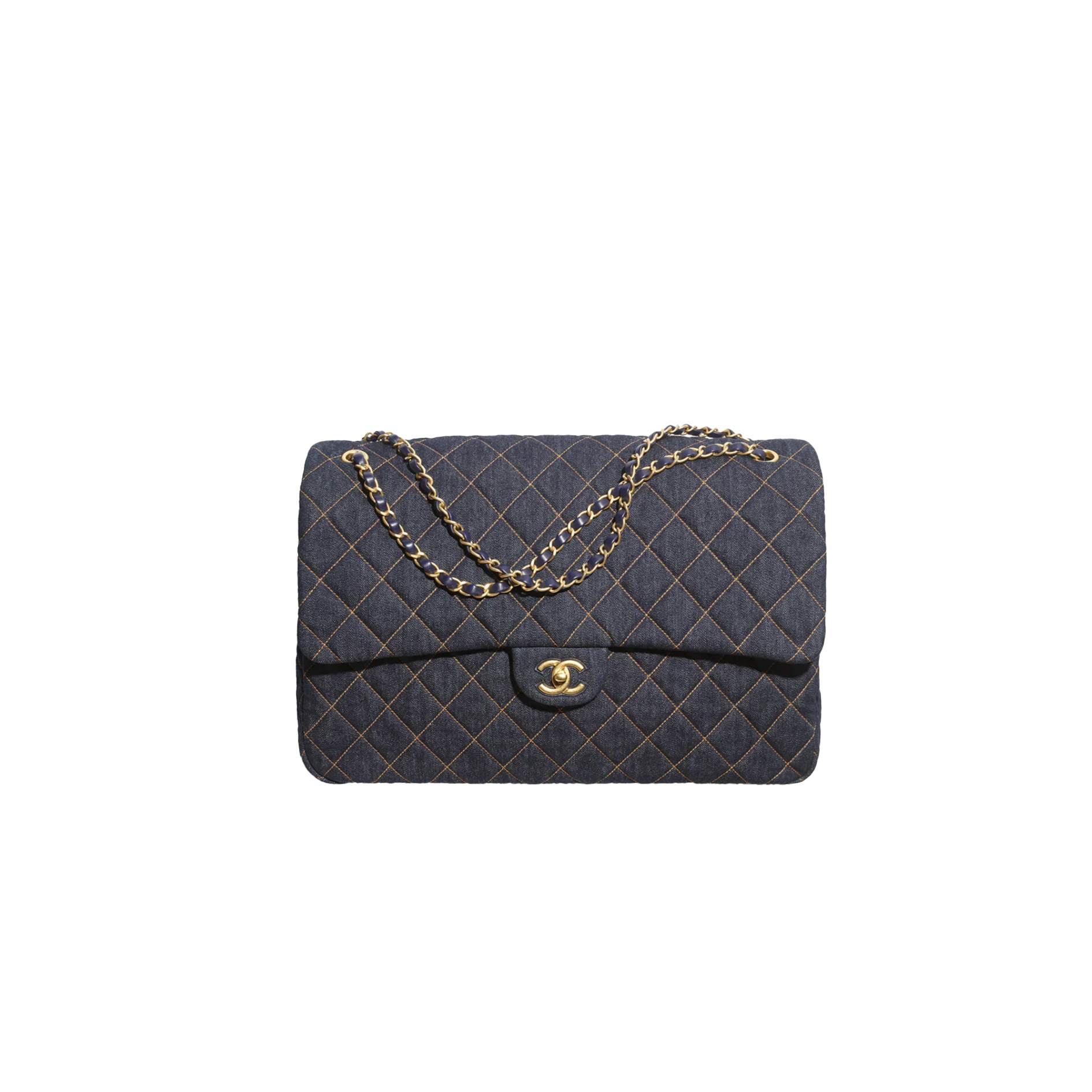 CHANEL MAXI FLAP BAG Denim Dark Blue and Orange